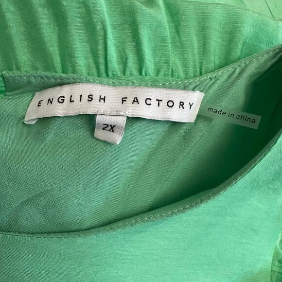 English Factory Green Tiered Midi Dress 2X Modern Chic Flutter Sleeve Summer - Picture 2 of 9